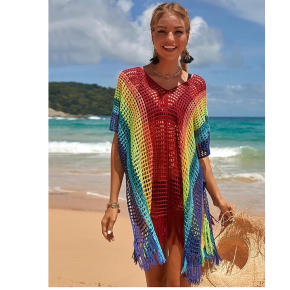 Women Crochet Sexy Coverup for Swimwear Women Summer Outfit Knitted Fishnet Top - Picture 4 of 11